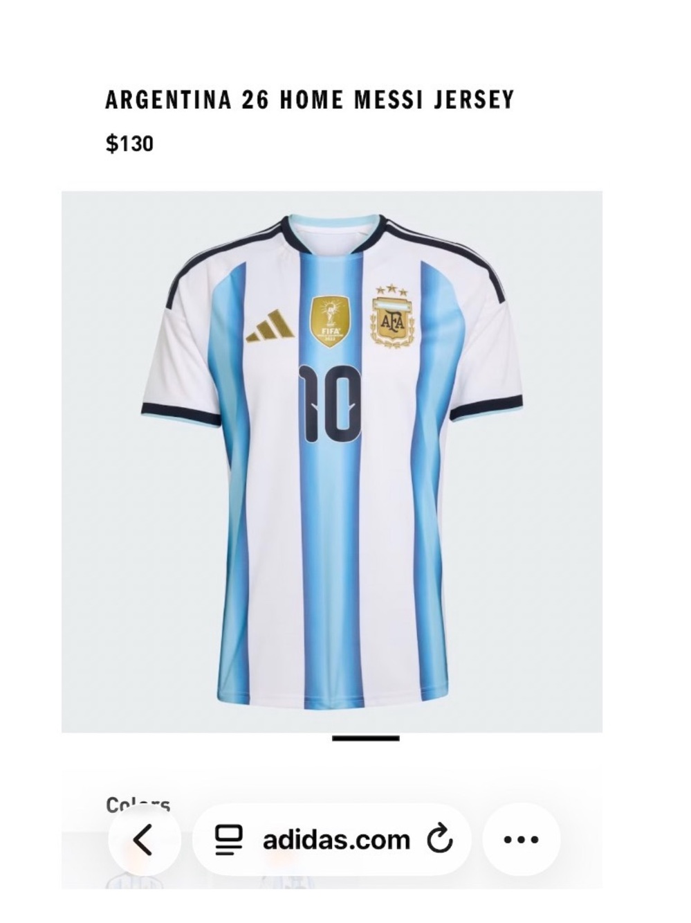 adidas ARGENTINA 26 HOME MESSI JERSEY in White & Light Blue